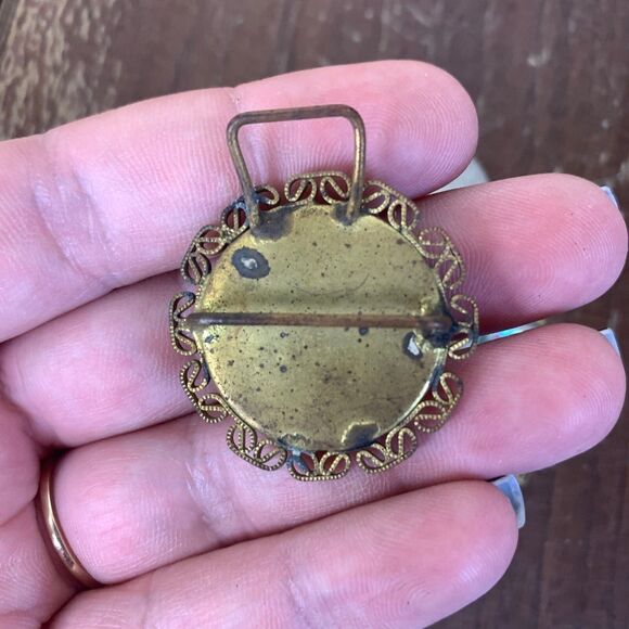 Pair (2) of Victorian Brass Red Rose floral Metal & glass intaglio‎ scarf clips - Picture 3 of 6